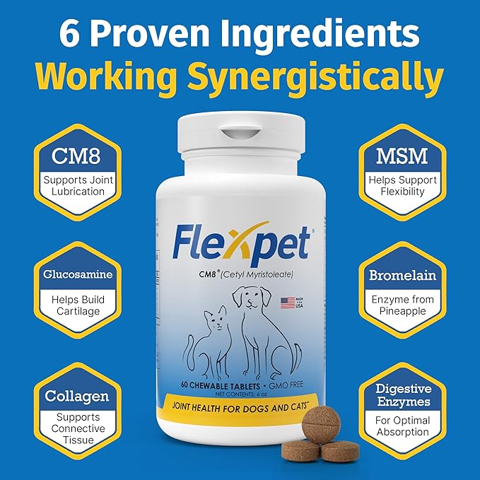 Hip & Joint Supplement for Dogs & Cats with Cetyl Myristoleate, Glucosamine, Collagen, MSM - Advanced Joint Support for Mobility, Senior Pets, Small & Large Breeds - 60 Chews (Pork Liver)-Mewly Pet