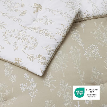 Bedsure King Comforter Set - Linen Bed Set, 3 Pieces Cute Floral Bedding, 1 Soft Reversible Botanical Flowers Comforter and 2 Pillow Shams