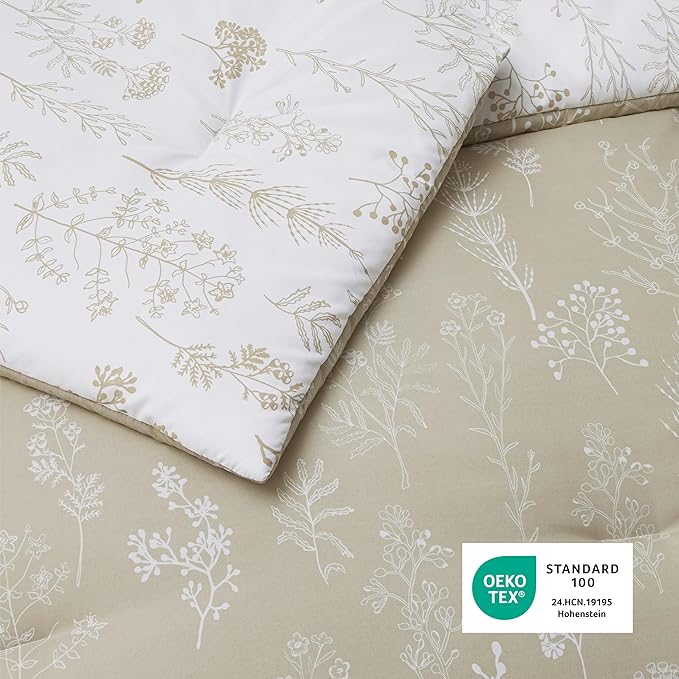 Bedsure Queen Comforter Set - Linen Bed Set, 3 Pieces Cute Floral Bedding, 1 Soft Reversible Botanical Flowers Comforter and 2 Pillow Shams