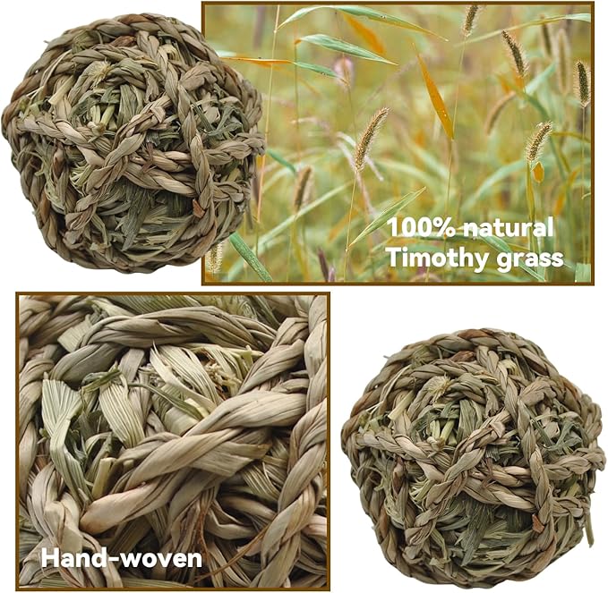 Rabbit Timothy Grass Ball 6 Pcs,Natural Bunny Grass Ball Timothy Hand Woven Chew Toys Small Animals Teeth Grinding Suitable for Hamster Guinea Pig Squirrel Totoro Gerbils-Mewly Pet
