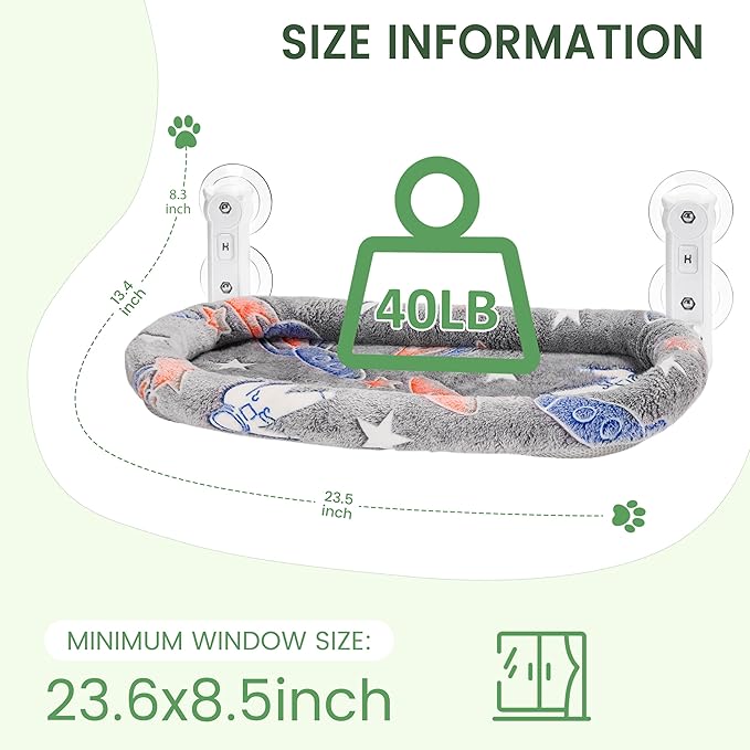 2 Pack Cat Window Perch, Glow in The Dark Foldable Cat Hammock with Cozy Pad Bed, Breathable Cordless Window Seat with Stud Metal Frame for Large Cats and Kitten (Cushion Bed, 2 Pack - L)-Mewly Pet