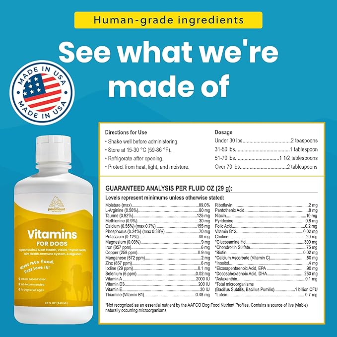 Liquid Multivitamin for Dogs with Probiotics, 8 in 1 Vitamins for Immune Support, Energy & Digestion, High Absorption Liquid Dog Supplement, Made in USA, 32 oz-Mewly Pet