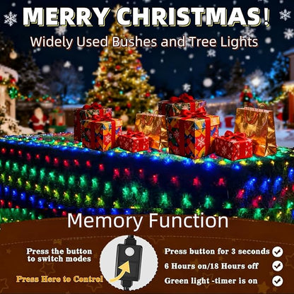 HYH Christmas Net Lights Outdoor 360 LED 12FTx5FT Multicolored Christmas Bush Mesh Lights Connectable Waterproof String Light 8 Modes for Decorations Indoor Xmas Tree Bushes Garden Decor Party