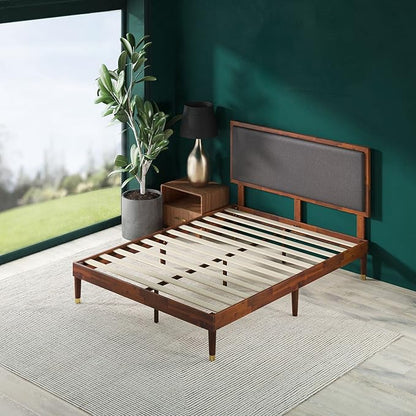 ZINUS Raymond Wood Platform Bed Frame with Adjustable Upholstered Headboard, Solid Wood Foundation, Wood Slat Support, No Box Spring Needed, Easy Assembly, King