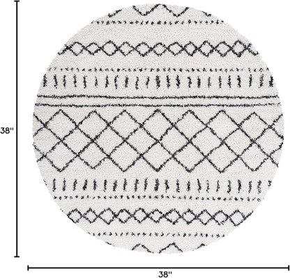 SAFAVIEH Arizona Shag Collection Area Rug - 3'2" Round, Ivory & Black, Moroccan Design, 1.6-inch Thick, Non-Shedding, Ideal for High Traffic Areas in Living Room, Bedroom, Dining (ASG741Z-3R)