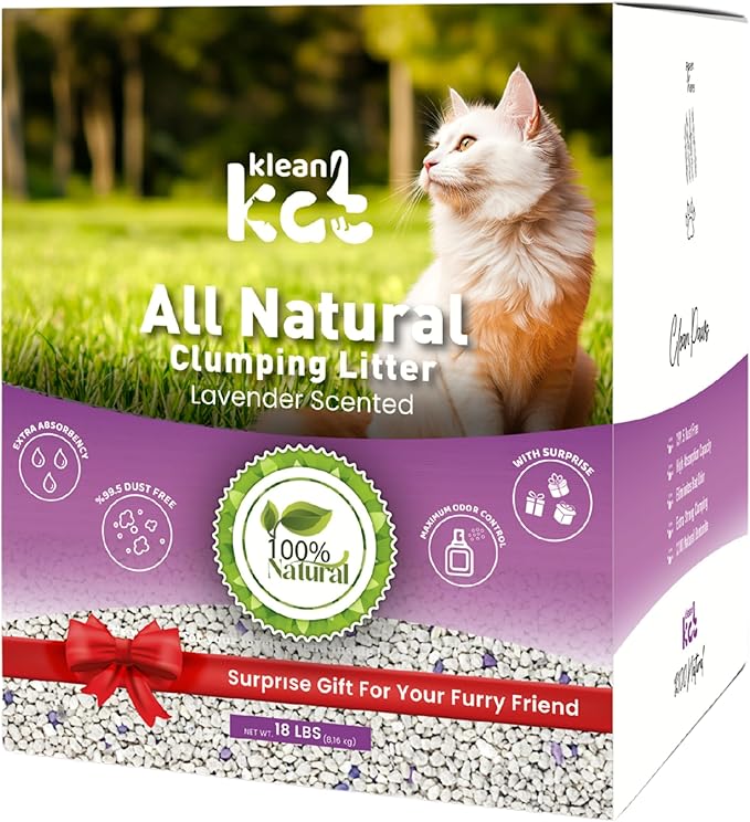 All Natural Clumping Cat Litter – Multiple Scents – Low Dust, Odor Control – (Lavender) 18 lb - Surprise Toy Inside-Mewly Pet