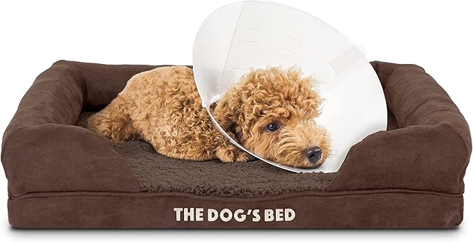 The Dog’s Bed Orthopedic Dog Bed Medium Brown Plush 25.5x20, Premium Memory Foam, Pain Relief: Arthritis, Hip & Elbow Dysplasia, Post Surgery, Lameness, Veterinary Approved, Waterproof Washable Cover-Mewly Pet