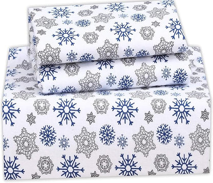 RUVANTI Flannel Sheets Queen Size - 100% Cotton Double Brushed Bed Sheets, Deep Pockets 16 Inches Queen Sheet Set, All Seasons Breathable & Extra Soft - Warm & Cozy, 4 Piece, Snow Flake Grey