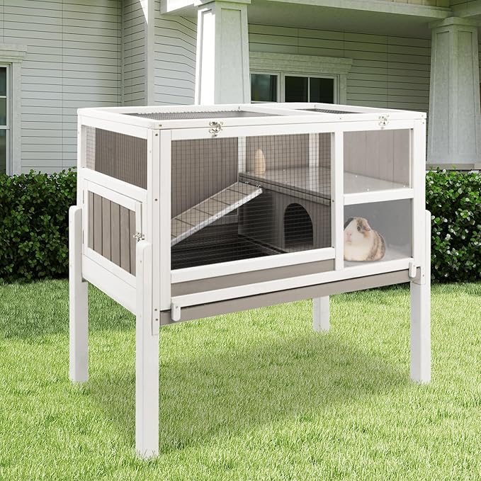 Guinea Pig Cages Hamster Cage Indoor with Stand, Chew Proof Rabbit Cages Habitat for Small Animals with Pull Out Tray, Detachable Legs, Large Guinea Pig House with Ramp, Hideout-Mewly Pet