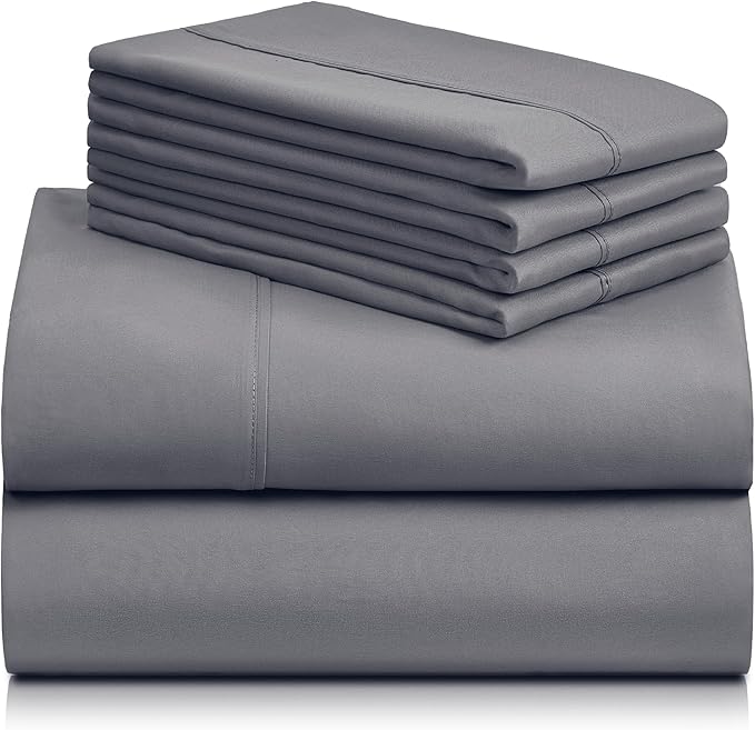 LuxClub 4 PC California King Size Sheet Set Bed Sheets Deep Pockets Wrinkle Free Cooling Sheets Machine Washable Hotel Bedding Silky Soft - Light Grey California King