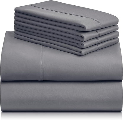 LuxClub 4 PC Queen Sheet Set, Bed Sheets Queen Size, Deep Pockets Wrinkle Free Cooling Bed Sheets Machine Washable Hotel Bedding Silky Soft - Light Grey Queen