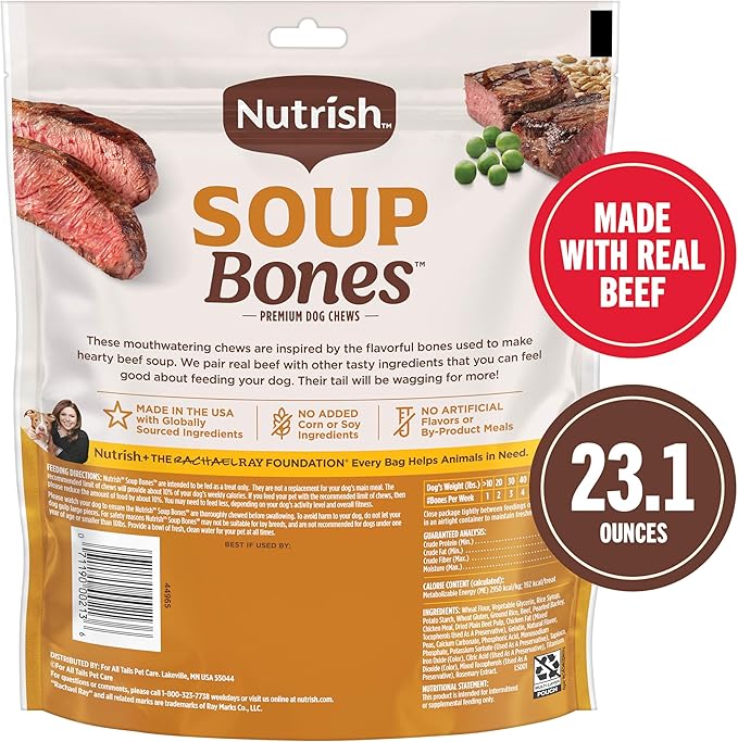 Nutrish Soup Bones Premium Dog Chews with Real Beef and Barley, 11 Chews, Packaging May Vary (Rachael Ray)-Mewly Pet