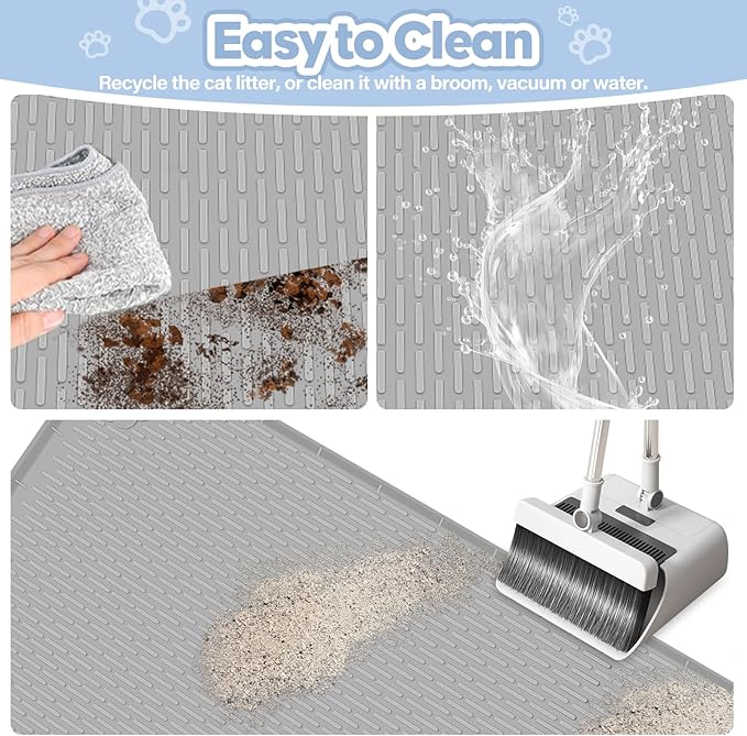 Cat Litter Mat, Extra Large 40" x 28" Silicone Mat Litter Trapping Mat for Scatter Control, Soft on Kitty Paws, Easy to Clean (Gray)-Mewly Pet