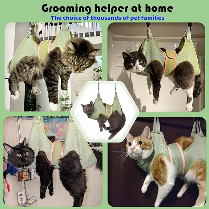 Guzekier Pet Hammock Harness for Cats & Dogs, Sling for Grooming, Restraint Bag with Nail Clippers/Trimmer, Comb, Ear/Eye Care-Mewly Pet