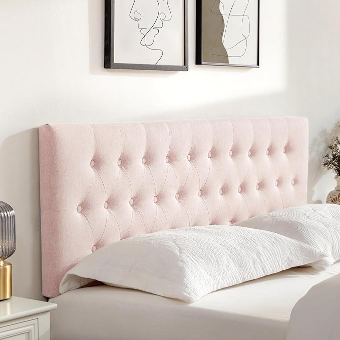 Tufted Upholstered Headboard Queen Size, Solid Wood Head Board with Durable Metal Legs, Adjustable Height Bed headboard from 37” to 51” Fabric Headboard in Modern Button Design, Pink