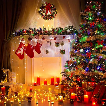 Christmas Mini String Lights Outdoor 4 Pack 17.7 Feet 50 Led 8 Modes Battery Operated Fairy Lights with Timer for Xmas Tree Indoor Holiday Party Decor, Warm White + Multicolored