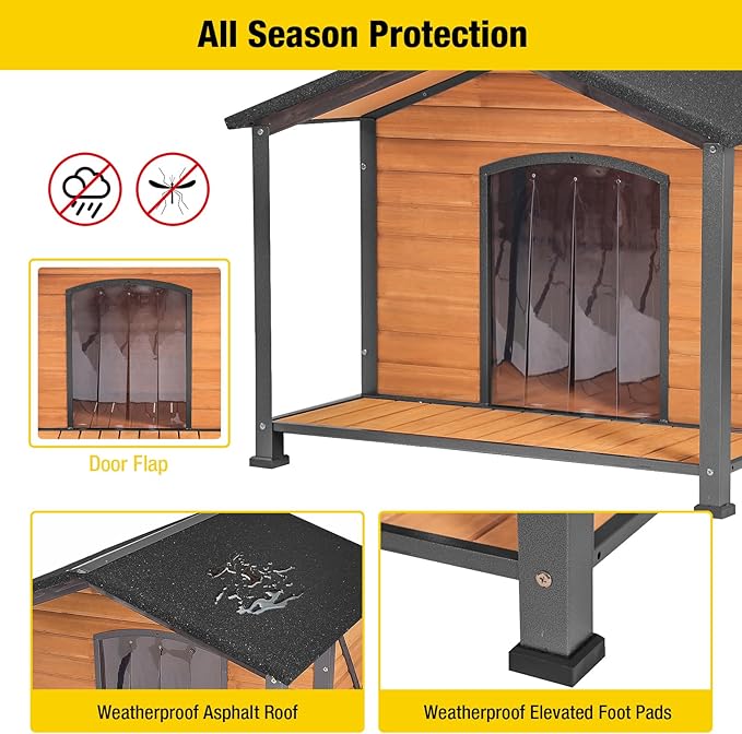 Aivituvin Outdoor Dog House with Chewproof Strong Metal Frame Outside Dog Kennel Weatherproof for Medium to Large Dogs, (41.5" L x 41.4" D x 34.1" H)-Mewly Pet