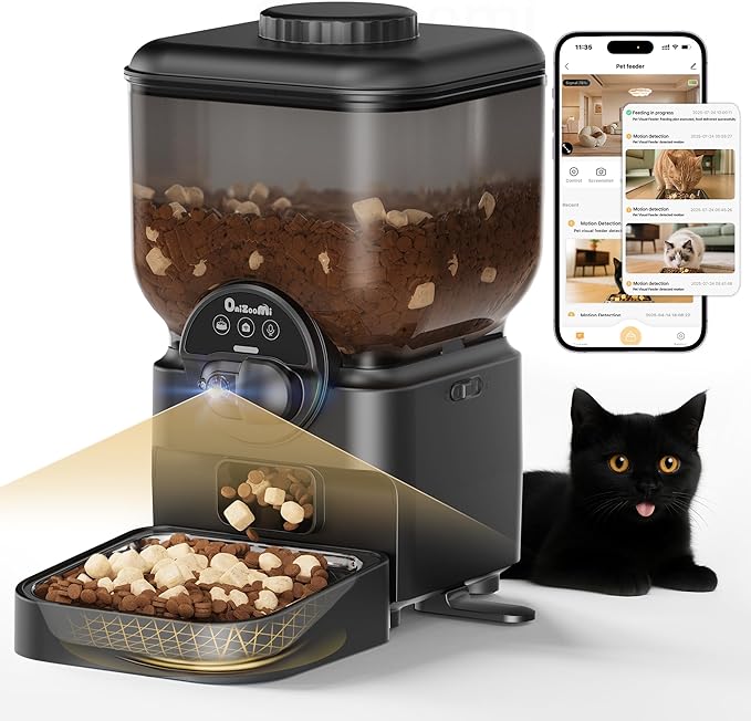 Automatic Pet Feeder for Cat and Dog - 6L Auto Cats Food Dispenser with Camera - WiFi App Control Smart Feeders with Timed - Dogs Feeding Station with 15-Day Battery Life After Power Off-Mewly Pet