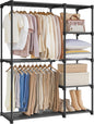 SONGMICS Portable Closet, Freestanding Closet Organizer, Clothes Rack with Shelves, Hanging Rods, Storage Organizer, for Cloakroom, Bedroom, 44.1 x 16.9 x 65 Inches, Black URYG24BK