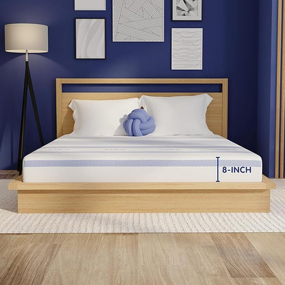 Vibe Gel Memory Foam Mattress, Fiberglass Free 8-Inch CertiPUR-US Certified Bed-in-a-Box, California King, White