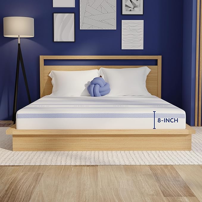 Vibe Gel Memory Foam Mattress, Fiberglass Free 8-Inch CertiPUR-US Certified Bed-in-a-Box, Full, White