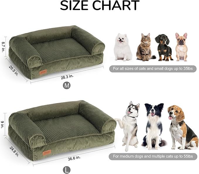 FUKUMARU Cute Dog Bed, Fluffy Dogs Couch with TPU Layer Keeping Lining Dry, Pet Sofa Medium Size Dog Easy to Care, Warm Cat Bed with Removable Zipper Cover, 36inch, Large, Green-Mewly Pet