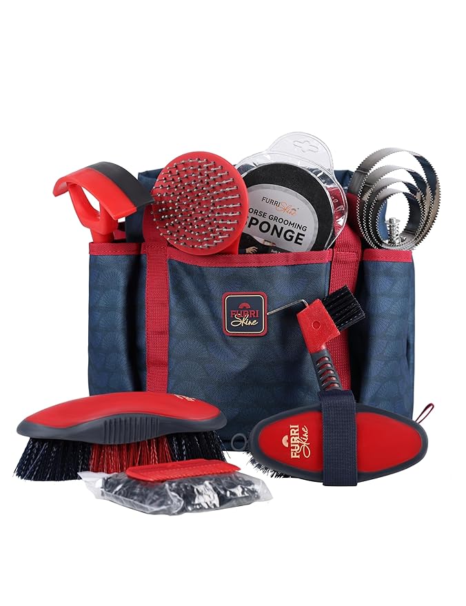 9PCS Horse Grooming Kit Curry Comb Sweat Scraper Horse Bathing Supplies Grooming Tools with Storage Bag Shadowberry-Mewly Pet