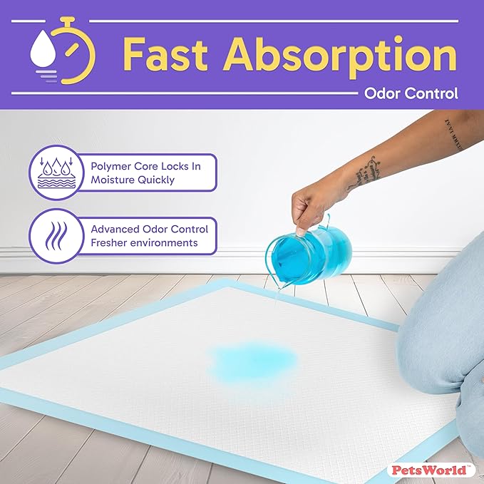 PETSWORLD Puppy Pads, 23x36 Inch, 1200 Count - Puppy Pee Pads for Dogs, Tear Resistant, Economy Value, Super-Absorbent Polymer Gel Core, Perfect for Puppies, Smaller Dogs-Mewly Pet