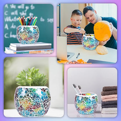 Scented Candle Holder Mosaic Glass Tea Light Holder,Handmade Romantic Glass Tealight Candle Holder for Aromatherapy,Party Décor(NO Candles),Also Used as Vase,Pen Holder,Potted Plants Bowl (Rainbow)