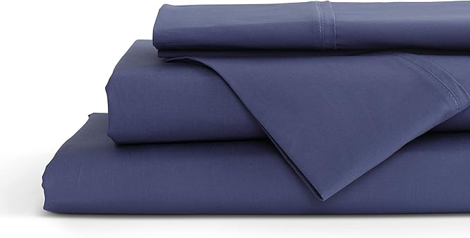Linen Home 100% Cotton Percale Sheet Set, Full Size, Dark Blue, Deep Pocket, 6 Pieces Set - 1 Flat, 1 Deep Pocket Fitted Sheet and 4 Pillowcases, Crisp Cool and Strong Bed Linen