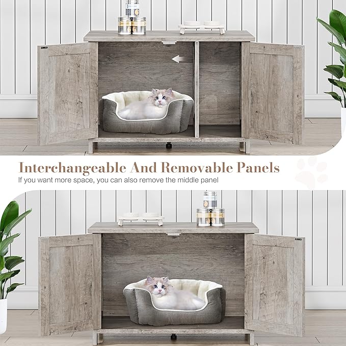 JY QAQA Cat Litter Box Enclosure,Litter Box Furniture Hidden with Barn Door,Wooden Washroom Furniture,Cat House,Fit Most of Litter Box-Mewly Pet