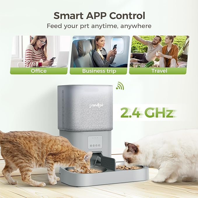 WiFi Automatic Cat Feeder with App - 6L Elevated Smart Food Dispenser for 2 Pets, Programmable 1-10 Meals, 2 Stainless Bowls & Dual Power-Mewly Pet