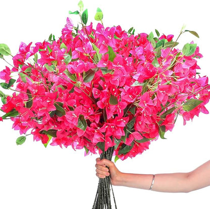 30 Pcs Artificial Faux Bougainvillea Fake Flower Silk Bougainvillea Branches UV Resistant Outdoor Indoor Decoration for Wedding Home Centerpieces Outside Decor (Rose Red)