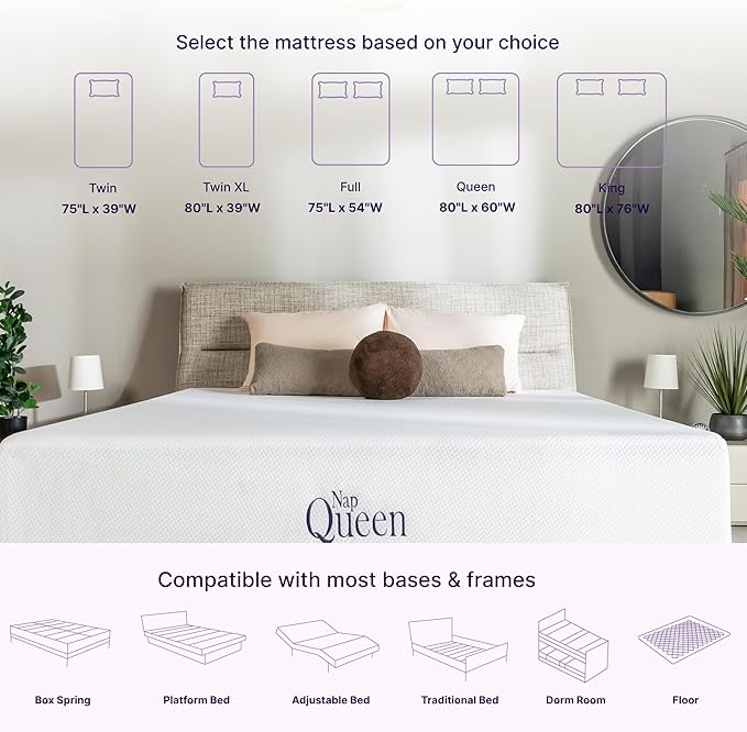 NapQueen 10 Inch Bamboo Charcoal King Size Medium Firm Memory Foam Mattress, Bed in a Box (White)