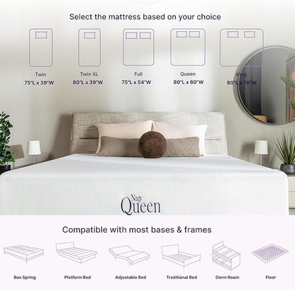 NapQueen Twin-XL Mattress, 12 Inch Charcoal Memory Foam, CertiPUR-US Certified, Bed in a Box