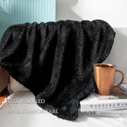 Exclusivo Mezcla Plush Fuzzy Fleece Bed Blanket Twin Size, Super Soft, Fluffy and Warm Blankets, Suitable for All Seasons (Black, 90x66 Inches)