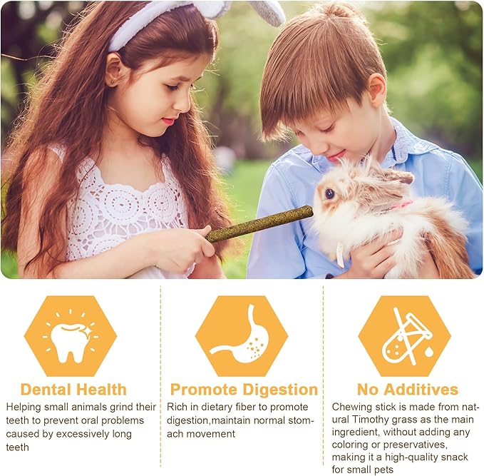 52Pcs Rabbit Chew Sticks, Guinea Pig Toys, Natural Timothy Grass Molar Teeth Stick, Mixing Flowers, Roses, Calendula and Forget Me Not, Small Animals Treats-Mewly Pet