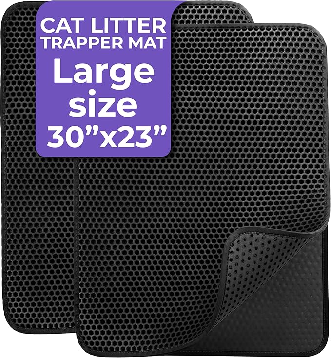 iPrimio Large Cat Litter Trapper Mat with Exclusive Urine/Waterproof Layer - Cat Litter Mat - Larger Holes with Urine Puppy Pad Option for Messy Cats - Soft on Paws and Light - 30" x 23" (Black) - 2pk-Mewly Pet