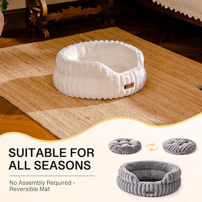 MEWOOFUN Dog Bed for Medium Dogs, Washable Large Cat Beds for Indoor Cats, Donut Pet Bed for Dogs and Cats with Anti-Slip Bottom (Beige, 27"x27"x10")-Mewly Pet