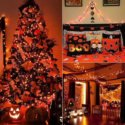 BrizLabs Orange Halloween Lights, 33ft 100 LED Battery Halloween Lights, 8 Modes Orange String Light with Timer, Indoor Outdoor Battery Light String for Party Xmas Thanksgiving Bedroom Patio Decor