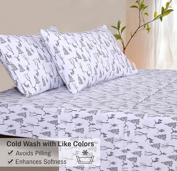 RUVANTI Flannel Sheets Full Size - 100% Cotton Double Brushed Bed Sheets Set, Deep Pockets 16 Inches, All Seasons Breathable & Extra Soft Full Sheets, Warm & Cozy, 4 Piece, Dry Winter