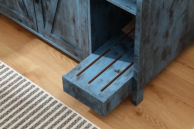 Cat Litter Robot Enclosure, Enclosure for self-Cleaning Litter Boxes,Adjustable Shelf for Dog Proof and Storage,Charging Station,Locks Added for cat,Large Indoor Cat House,Blue-Mewly Pet