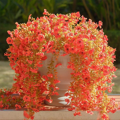 6 Pcs Artificial Hanging Mums Flowers Outdoor, Orange UV Resistant Fake Hanging Fall Plants for Outdoor Planter Patio Front Door Window Autumn Decoration (6, Orange)