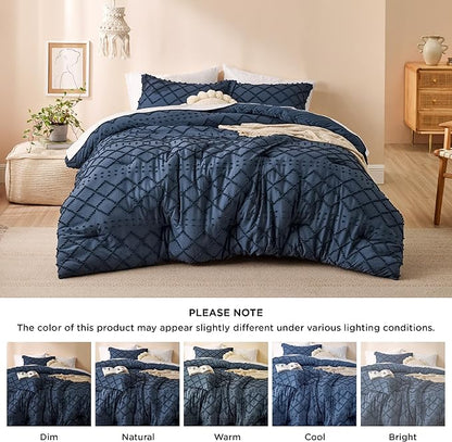 Bedsure California King Comforter Set - Navy Blue Comforter, Boho Tufted Shabby Chic Bedding for Kids, 3 Pieces Vintage Farmhouse Bed Set for All Seasons, Fluffy Soft Bedding with 2 Pillow Shams