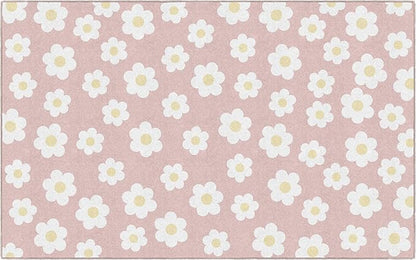 Flagship Carpets Schoolgirl Style Retro Daisies on Pink Educational Area Rug for Kids Room Seating Décor, Children's Classroom, Play Carpet for Teaching and Playroom, 7'6 "x 12'