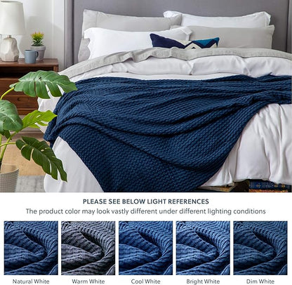 Bedsure Cooling Cotton Waffle King Size Blanket - Lightweight Breathable Summer Blanket of Rayon Derived from Bamboo for Hot Sleepers, Luxury Throws for Bed, Couch and Sofa, Navy, 104x90 Inches