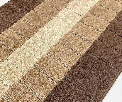 Custom Size Modern Geometric Pattern Carpet Runner Rug for Hallways, Slip Resistant Latex Rubber Backed, 31 inch Wide X Customized Length, Squares Brown, 31 inch X 16 feet