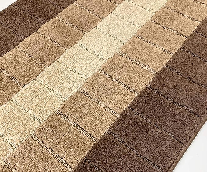 Custom Size Modern Geometric Pattern Carpet Runner Rug for Hallways, Slip Resistant Latex Rubber Backed, 31 inch Wide X Customized Length, Squares Brown, 31 inch X 25 feet