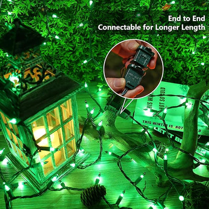 BrizLabs Christmas Lights, 69.6ft 300 Count Green String Lights, Connectable Incandescent Mini Light, 120V UL Certified Light String for Xmas Tree Indoor Outdoor St. Patrick's Day Party Decor