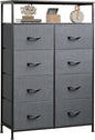 WLIVE Fabric Dresser for Bedroom with Open Shelves, Tall Dresser with 8 Drawers, Storage Tower with Fabric Bins, Chest of Drawers for Closet, Living Room, Hallway, Charcoal Gray